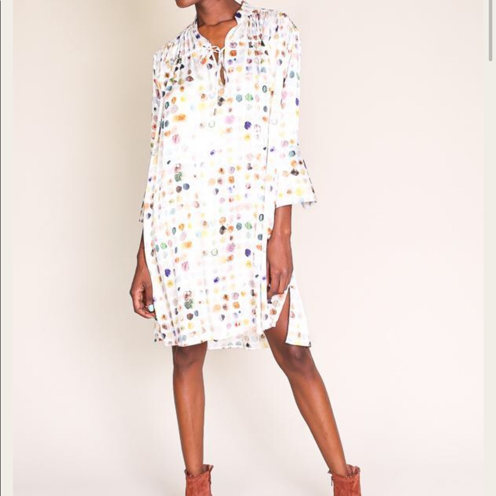 Designer Where Mountains Meet Multi Colorful Silk Dress In Ray Dot Size Small